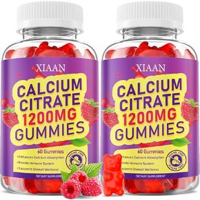Calcium Citrate Gummies 1200mg Calcium Gummies for Women & Men, Chewable Calcium Supplements Support Immune Health & Bone Strength, Vegan/Sugar-Free/Gluten-Free, Raspberry Flavor 60 Count in Saudi Arabia