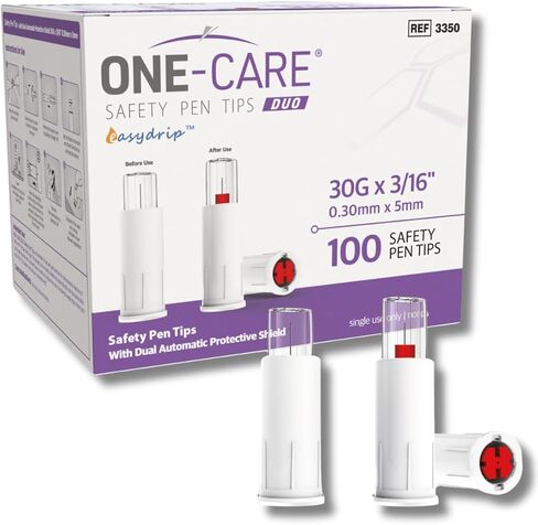 ONE-CARE Duo Safety Pen Tips 30G x 3/16’’ (5mm), Dual Shield Protection, Universal Fit, Sterile, 100/bx in Kuwait