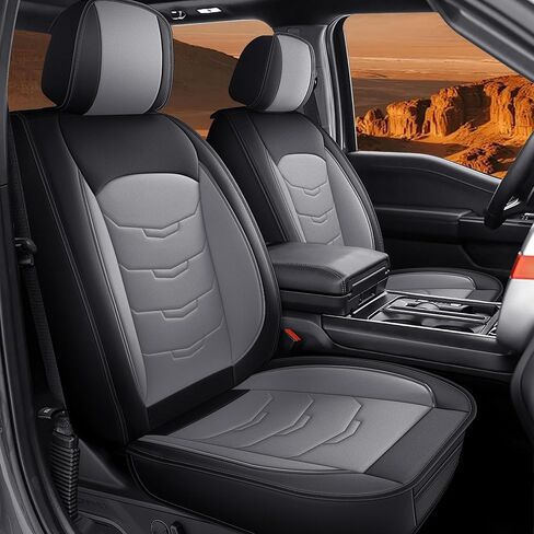 Seat Covers Fit for Ford F150 2009-2025 and F250/F350/F450 2017-2025 Waterproof Leather Truck Seat Covers(Vine Black & Grey,2 Front Seats) in Kuwait