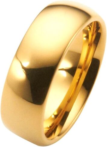 Custom Engraved Gold Plated Tungsten Carbide Wedding Band Classic Half Dome. 2mm-10mm Widths Available. Some Rings Feature a Single Cubic Zirconia. in Saudi Arabia