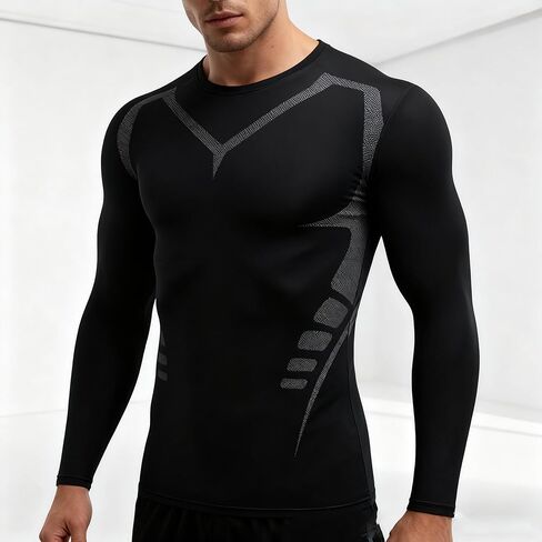 Men's Compression Shirt Long Sleeve, Moisture Wicking Base Layer for Workout & Running, Quick Dry Athletic Top in Saudi Arabia