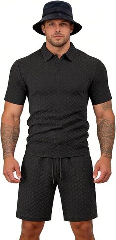 يضع الرجال ملابس 2 قطعة صيفية قصيرة مجموعات الأزياء زر أسفل القميص بدلة الإجازات in Kuwait