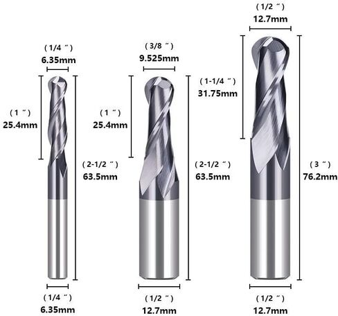 1 قطعة 2 المزامير الكرة الأنف نهاية مطحنة 6.35 مللي متر 12.7 مللي متر عرقوب كربيد CNC القاطع بت التوجيه دوامة طحن أداة ل النجارة in Kuwait