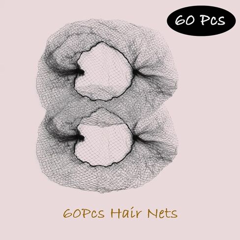 Black Hair Nets, 60 pcs Hair Net for Food Service Workers, Invisible Nylon Nets for Women and Men, Hairnets for Buns (24 Inches) in Saudi Arabia