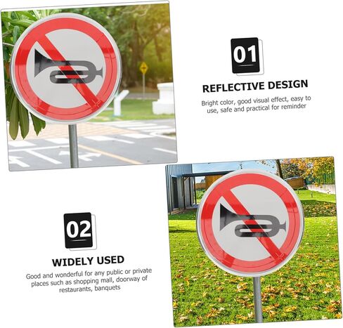 STOBAZA No Horn Sign Weather Resistant Traffic Sign for Decor No Whistle Symbol Signage Easy to Install Warning for Residential Use in Saudi Arabia