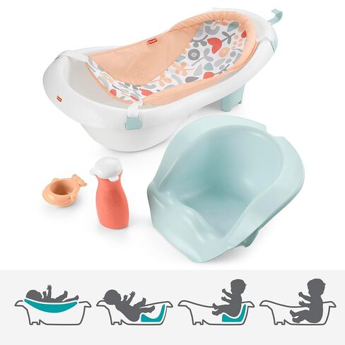 Fisher-Price™ Baby to Toddler Bath 4-in-1 Sling 'N Seat Tub with Removable Infant Support and 2 Toys, Summer Blossoms in Saudi Arabia