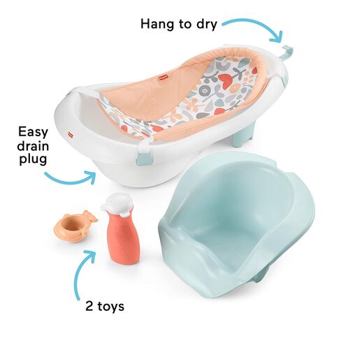 Fisher-Price™ Baby to Toddler Bath 4-in-1 Sling 'N Seat Tub with Removable Infant Support and 2 Toys, Summer Blossoms in Saudi Arabia