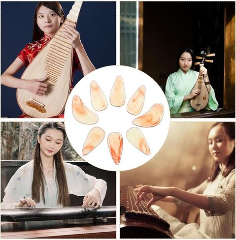 VICASKY 8 Pcs Guzheng Finger Picks Amber Small Size Double-sided Curved Nail Protectors for Ages 6-10 Professional Guzheng Accessories and Pipa Tools in Kuwait