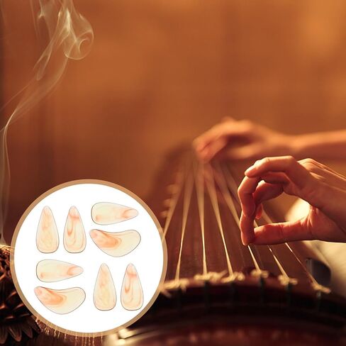 VICASKY 8 Pcs Guzheng Finger Picks Amber Small Size Double-sided Curved Nail Protectors for Ages 6-10 Professional Guzheng Accessories and Pipa Tools in Kuwait