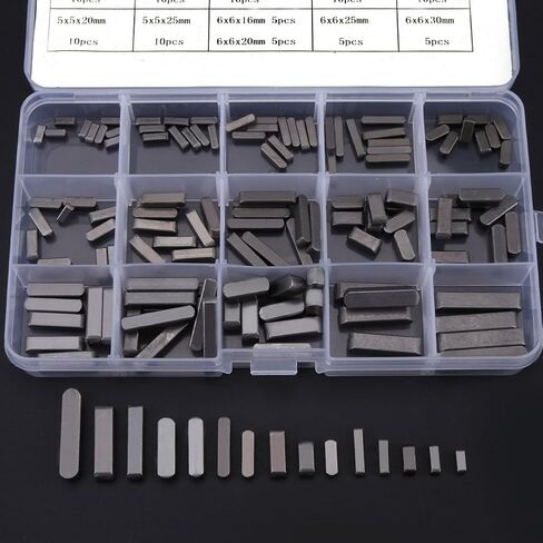 Round Ended Key Parallel Drive Shaft Keys Set 8mm 10mm 12mm 16mm 20mm 25mm 30mm, for Different Equipments, Easy Classification with Plastic Box in Saudi Arabia