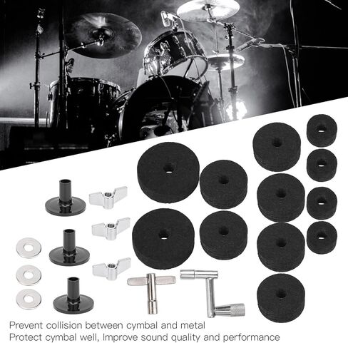 Drum Felt Pad Kit, Drum Felt Pad Cymbal, Cymbal Accessory Set with Base Wing Nuts Washer Percussion Accessories for Most Drum Kits (23Pcs) (Black) in Saudi Arabia