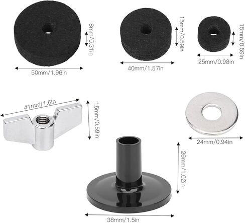 Drum Felt Pad Kit, Drum Felt Pad Cymbal, Cymbal Accessory Set with Base Wing Nuts Washer Percussion Accessories for Most Drum Kits (23Pcs) (Black) in Saudi Arabia