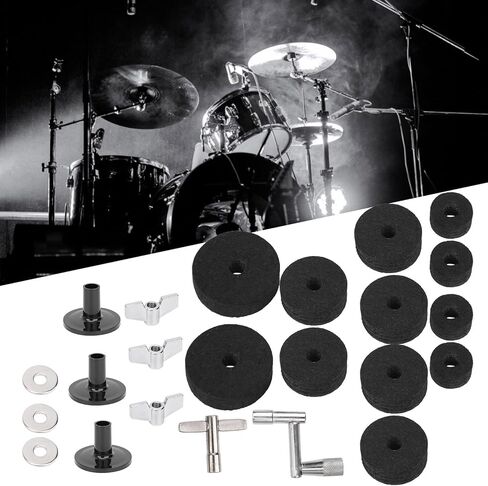 Drum Felt Pad Kit, Drum Felt Pad Cymbal, Cymbal Accessory Set with Base Wing Nuts Washer Percussion Accessories for Most Drum Kits (23Pcs) (Black) in Saudi Arabia