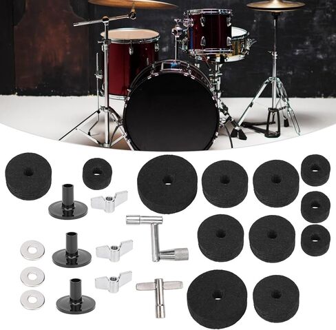 Drum Felt Pad Kit, Drum Felt Pad Cymbal, Cymbal Accessory Set with Base Wing Nuts Washer Percussion Accessories for Most Drum Kits (23Pcs) (Black) in Saudi Arabia