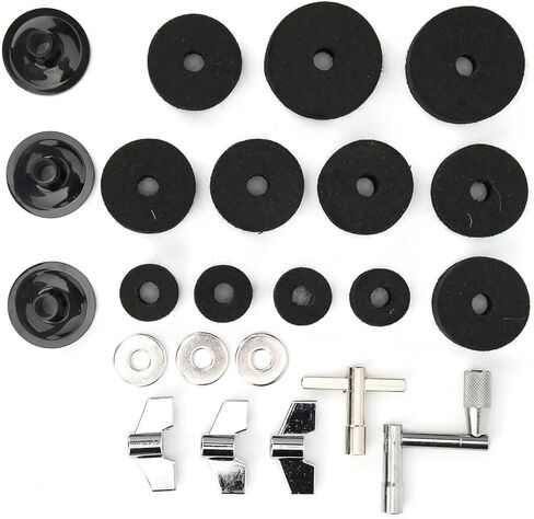 Drum Felt Pad Kit, Drum Felt Pad Cymbal, Cymbal Accessory Set with Base Wing Nuts Washer Percussion Accessories for Most Drum Kits (23Pcs) (Black) in Saudi Arabia