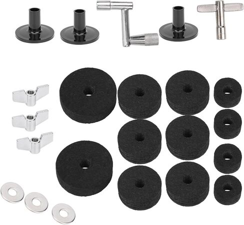 Drum Felt Pad Kit, Drum Felt Pad Cymbal, Cymbal Accessory Set with Base Wing Nuts Washer Percussion Accessories for Most Drum Kits (23Pcs) (Black) in Saudi Arabia