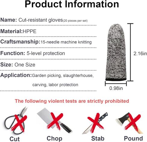 20 PCS Finger Cots Cut Resistant Protector,Cut Resistant Finger Protectors for Kitchen,Work,Anti-Slip,Reusable(Grey) in Saudi Arabia