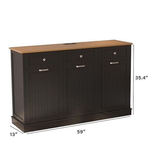 JassmiPkwy Triple Tilt Out Trash Can Cabinet 30 Gallon, 3 in 1 Garbage Can Recycling Cabinet, 59 INCH Trash Recycling Compost with 3 Drawer, Wooden, Dog Proof, Black in Saudi Arabia