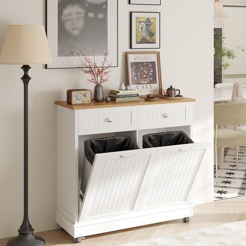 JassmiPkwy Triple Tilt Out Trash Can Cabinet 30 Gallon, 3 in 1 Garbage Can Recycling Cabinet, 59 INCH Trash Recycling Compost with 3 Drawer, Wooden, Dog Proof, Black in Saudi Arabia