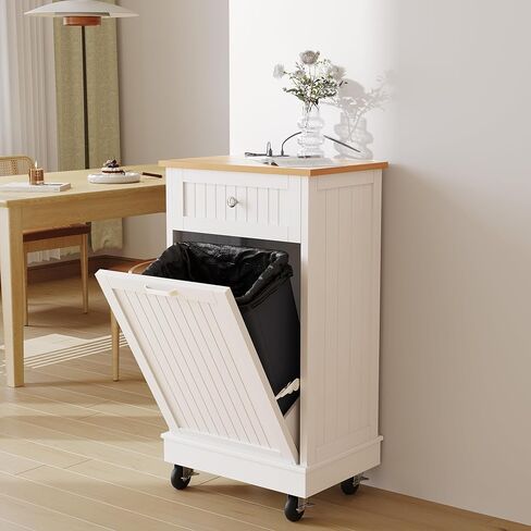 JassmiPkwy Triple Tilt Out Trash Can Cabinet 30 Gallon, 3 in 1 Garbage Can Recycling Cabinet, 59 INCH Trash Recycling Compost with 3 Drawer, Wooden, Dog Proof, Black in Saudi Arabia