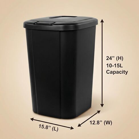 13.3-Gallon Kitchen Trash Can, A Black Plastic Push-Button Trash Can with a Spring-Type Lid. It is Lightweight, Sturdy and Durable, and is Suitable for 13.3-Gallon Garbage Bags. in Saudi Arabia