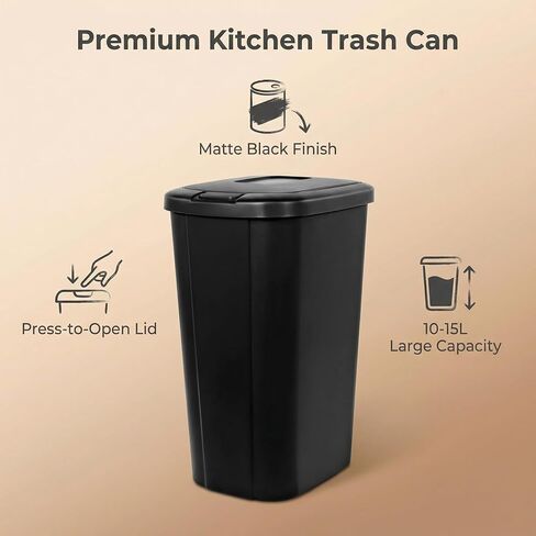 13.3-Gallon Kitchen Trash Can, A Black Plastic Push-Button Trash Can with a Spring-Type Lid. It is Lightweight, Sturdy and Durable, and is Suitable for 13.3-Gallon Garbage Bags. in Saudi Arabia