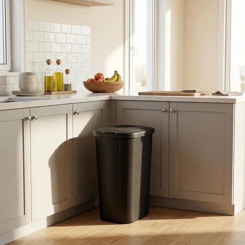 13.3-Gallon Kitchen Trash Can, A Black Plastic Push-Button Trash Can with a Spring-Type Lid. It is Lightweight, Sturdy and Durable, and is Suitable for 13.3-Gallon Garbage Bags. in Saudi Arabia