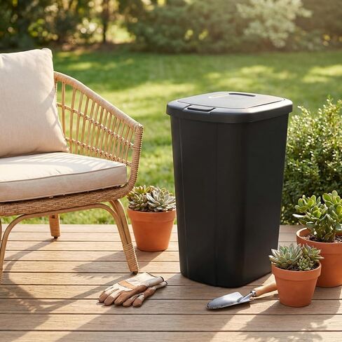 13.3-Gallon Kitchen Trash Can, A Black Plastic Push-Button Trash Can with a Spring-Type Lid. It is Lightweight, Sturdy and Durable, and is Suitable for 13.3-Gallon Garbage Bags. in Saudi Arabia