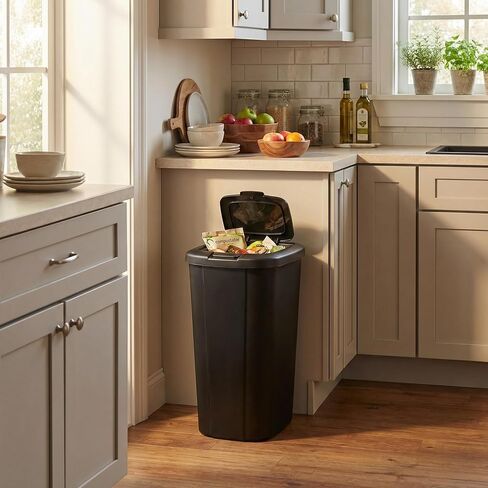 13.3-Gallon Kitchen Trash Can, A Black Plastic Push-Button Trash Can with a Spring-Type Lid. It is Lightweight, Sturdy and Durable, and is Suitable for 13.3-Gallon Garbage Bags. in Saudi Arabia