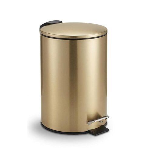 سلة مهملات ذهبية مصقولة أنيقة مع غطاء إغلاق ناعم - 3 لتر (0.8 جالون) - سلة مهملات معدنية مدمجة للحمام أو المكتب أو غرفة النوم - سلة مهملات أنيقة بدواسة مع دلو داخلي قابل للإزالة in Kuwait