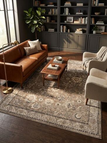 Rugs.com Madeline Collection Rug – 6 Ft Runner Beige Brown Medium Rug Perfect for Hallways, Entryways in Saudi Arabia