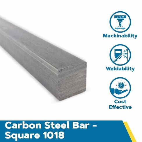 1018 Carbon Steel Square Bar, Unpolished (Mill) Finish, Cold Finished Temper, ASTM A108, 1/4" Thickness, 1/4" Width, 36" Length, OnlineMetals in Kuwait