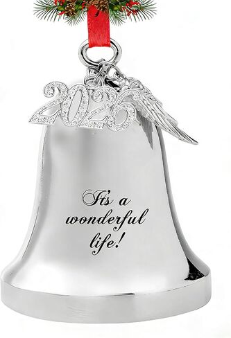 JUPPE 2025 Silver Engraved It's A Wonderful Life Christmas Bell Ornaments for Christmas Tree Wedding Anniversary Decoration Pendants with Angel Wings (Silver Bell) in Kuwait