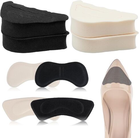 16 Pcs Shoe Filler Heel Pads for Womens Shoes, Shoe Filler Inserts for Loose Shoes Adjustable Toe Cushion Heel Grips for Heels, Sneaker, Boots, Women and Men, Pain Relief and Comfort (Black, Beige in Saudi Arabia