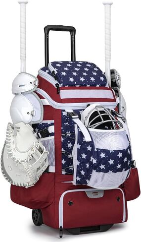 KAVIGOR Catchers Gear Bag with Wheels, 90L Rolling Baseball/Softball Bag Holds 2 Sets of Gear with Glove Compartment, Helmet Holder & Shoe Compartment in Kuwait