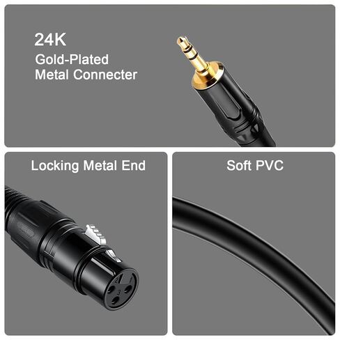 3.5mm to XLR Cable 10FT, Unbalanced 1/8 Mini Jack TRS Stereo Male to XLR Female Microphone Audio Cable, 24K-Gold-Plated Contacts for The cleanest Sound Experience in Saudi Arabia
