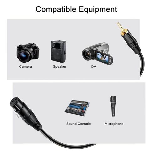 3.5mm to XLR Cable 10FT, Unbalanced 1/8 Mini Jack TRS Stereo Male to XLR Female Microphone Audio Cable, 24K-Gold-Plated Contacts for The cleanest Sound Experience in Saudi Arabia
