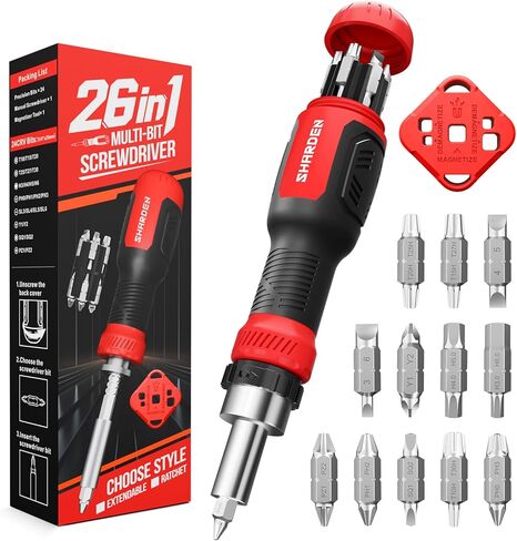 SHARDEN 26-in-1 Ratcheting Screwdriver Set Multi Ratchet Screwdriver Multi Screwdriver Tool Kit with 12 Double Ended CRV Bits Phillips Slotted Torx Hex Portable Tool for Home Bike Computer Repair in Kuwait