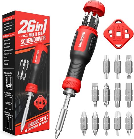 SHARDEN 26-in-1 Ratcheting Screwdriver Set Multi Ratchet Screwdriver Multi Screwdriver Tool Kit with 12 Double Ended CRV Bits Phillips Slotted Torx Hex Portable Tool for Home Bike Computer Repair in Saudi Arabia