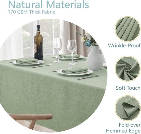 Veblandy Rectangle Tablecloth Waterproof Linen Textured Table Cloth Stain and Wrinkle Resistant Washable, Decorative Fabric Table Cover for Dining, Party and Camping (Sage Green, 52 * 70) in Saudi Arabia