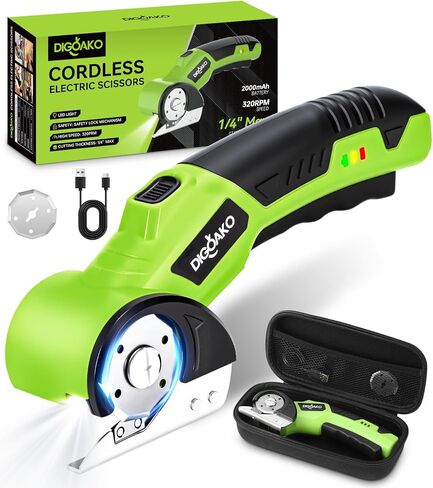 قاطعة الورق المقوى - مقص كهربائي لاسلكي قابل لإعادة الشحن، قاطعة صندوق كهربائي 4 فولت للكرتون، قفل أمان وإضاءة LED، قطع قوي للسجاد الكرتوني والبلاستيك والجلد in Kuwait