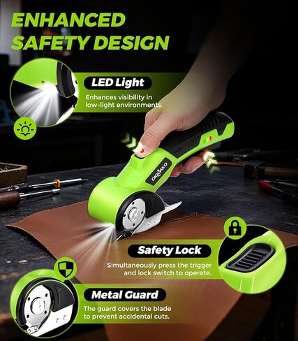 قاطعة الورق المقوى - مقص كهربائي لاسلكي قابل لإعادة الشحن، قاطعة صندوق كهربائي 4 فولت للكرتون، قفل أمان وإضاءة LED، قطع قوي للسجاد الكرتوني والبلاستيك والجلد in Kuwait