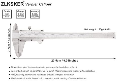 ZLKSKER 0-6 Inch / 15cm Micrometer Vernier Caliper, Stainless Steel Precision Measuring Tool (Inch/Metric), Depth/Inside/Outside/Step Measurement, 0.001" / 0.02mm in Saudi Arabia