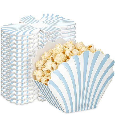 LemonRoad 24 Pcs Scalloped Blue Striped Popcorn Boxes Shell Last Toast on the Coast Party Favor Blue Seashell Treat Boxes for Coastal Beach Mermaid Themed Supplies Ocean Under the Sea Party Favors in Saudi Arabia