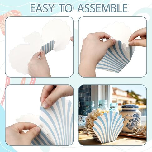 LemonRoad 24 Pcs Scalloped Blue Striped Popcorn Boxes Shell Last Toast on the Coast Party Favor Blue Seashell Treat Boxes for Coastal Beach Mermaid Themed Supplies Ocean Under the Sea Party Favors in Saudi Arabia