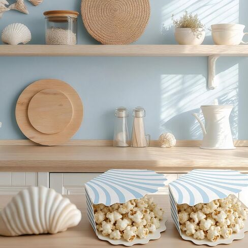LemonRoad 24 Pcs Scalloped Blue Striped Popcorn Boxes Shell Last Toast on the Coast Party Favor Blue Seashell Treat Boxes for Coastal Beach Mermaid Themed Supplies Ocean Under the Sea Party Favors in Saudi Arabia