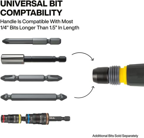 Klein Tools 32960A Fastbit Tru-Grip Screwdriver, Ball-Style Handle with Quick-Release Collar, #2 Phillips and 6 mm Slotted Double-Ended Bit, 1/4-Inch Bit Compatible in Saudi Arabia