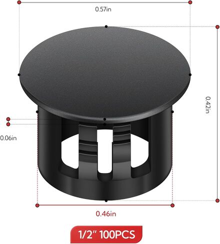 100PCS 1/2" Plastic Plugs Hole, Cabinet Hole Decorative Covers, Black Plastic Plugs for Round Furniture Holes in Kuwait