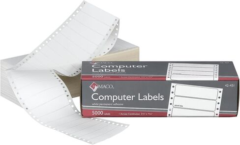 MACO White Pinfeed Labels, 4.25" Carrier Width, 12" Horz. Perf, 3-1/2" x 15/16", 1 Across, 5000/Bx in Saudi Arabia