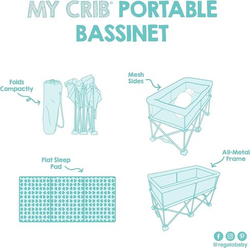 Regalo Baby Basics Infant Bassinet with Canopy, Award Winning Brand, Quick fold and Easy Setup, Removable Pad, See-Through Mesh, Bed-Side Bassinet, Gray in Kuwait